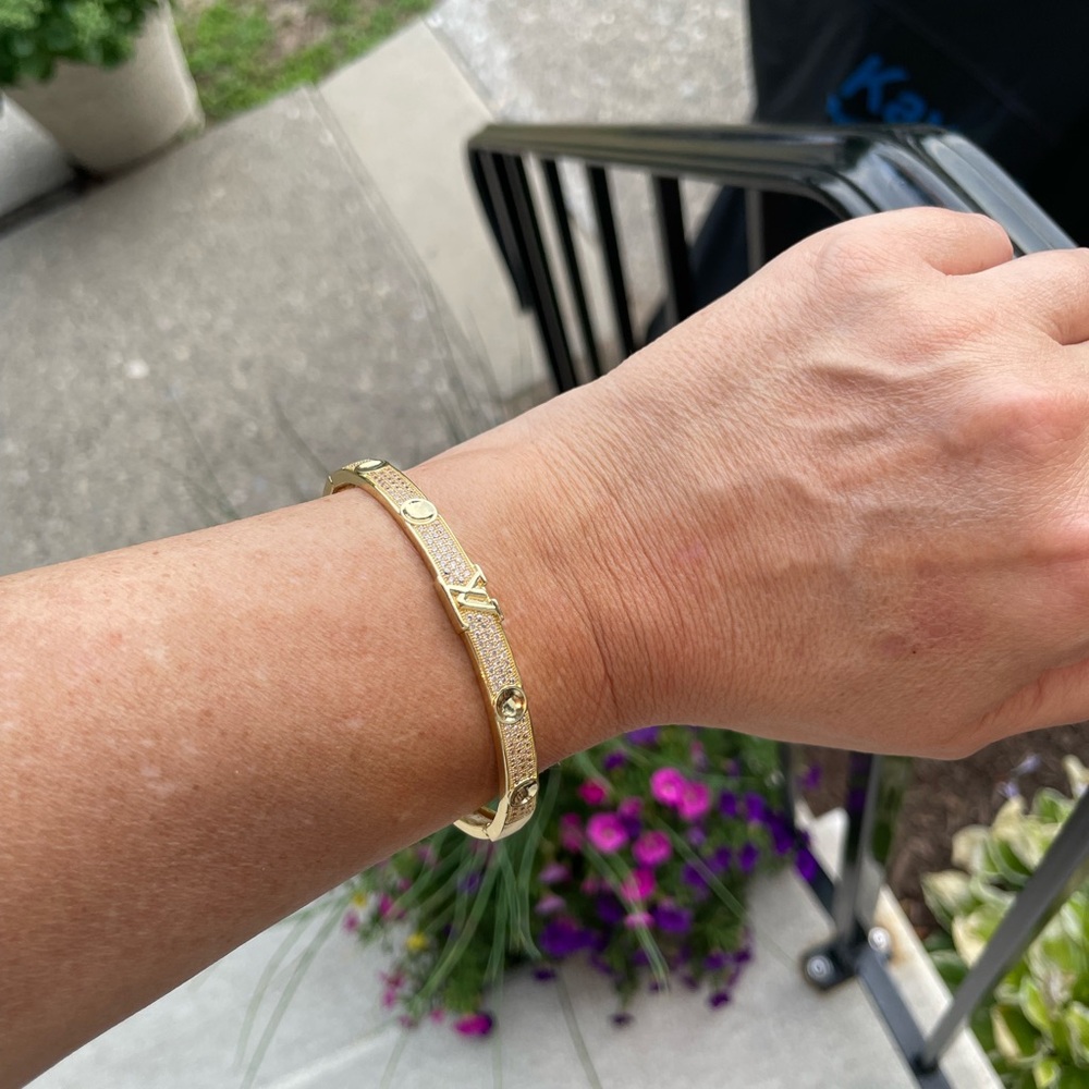 NEW FASHION LV EMPREINTE SILVER CRYSTAL BANGLE BRACELET - Picture 11 of 16